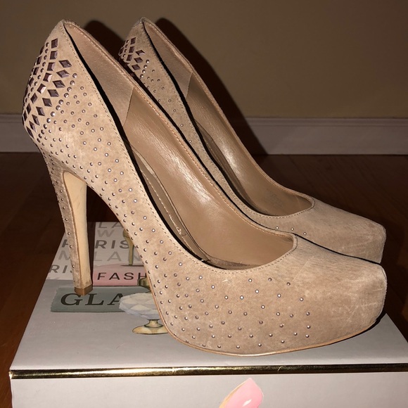 BCBGeneration Tan Suede Studded Closed-Toe Pump - Picture 4 of 5